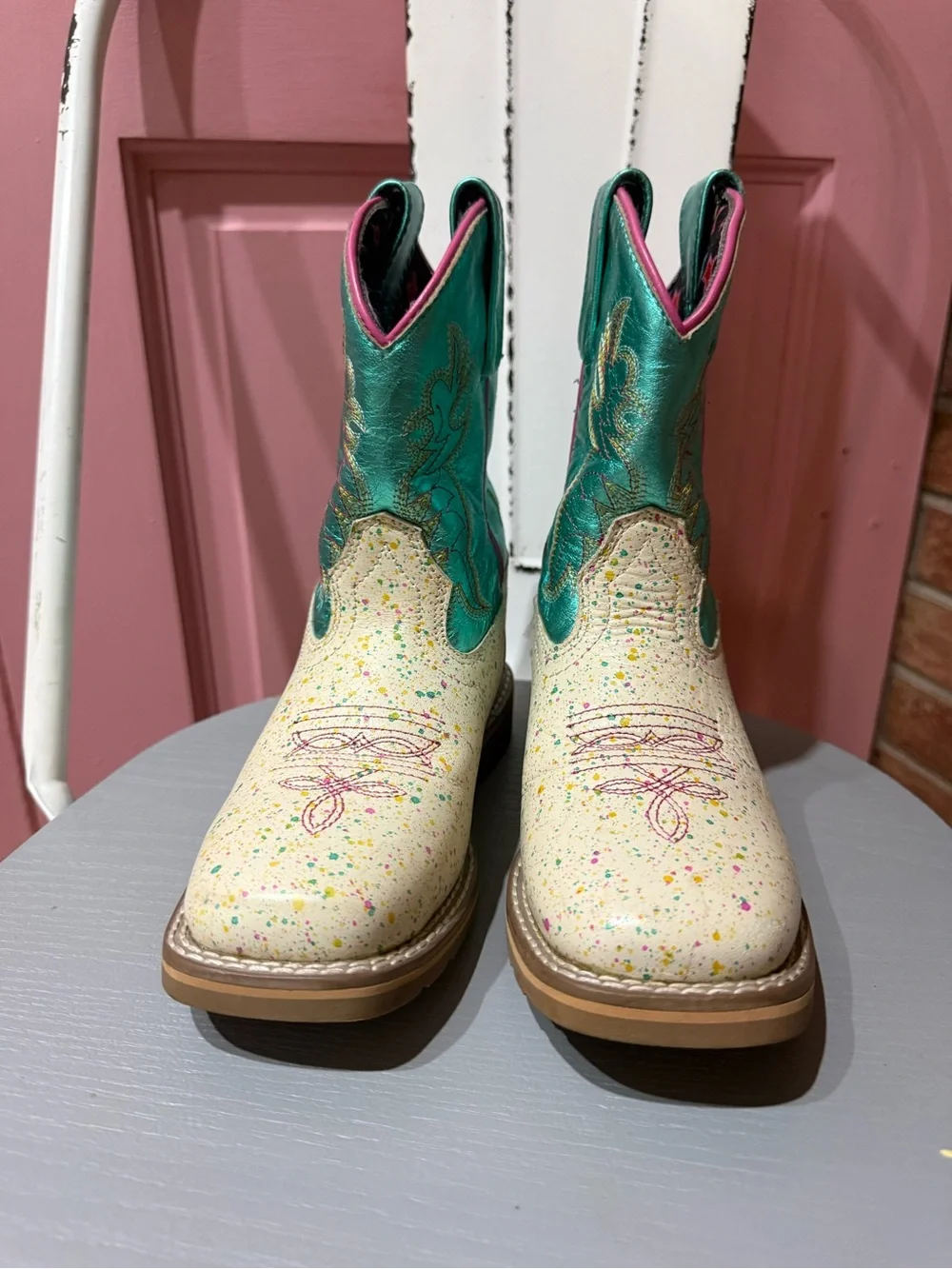 Dan Post Splatt kids leather cowboy boots EUC size 12 D